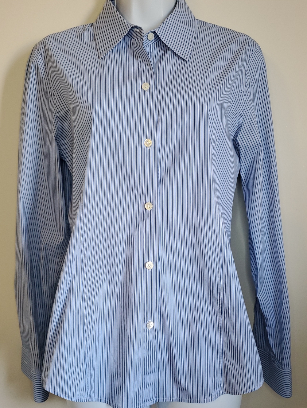 Theory Blue and White Pinstripe Dress Shirt